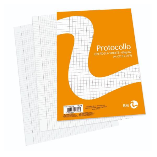 BE MORE RISMA CARTA PROTOCOLLO 200 FOGLI 60 GR A4 RIGATURA 0Q BIANCO